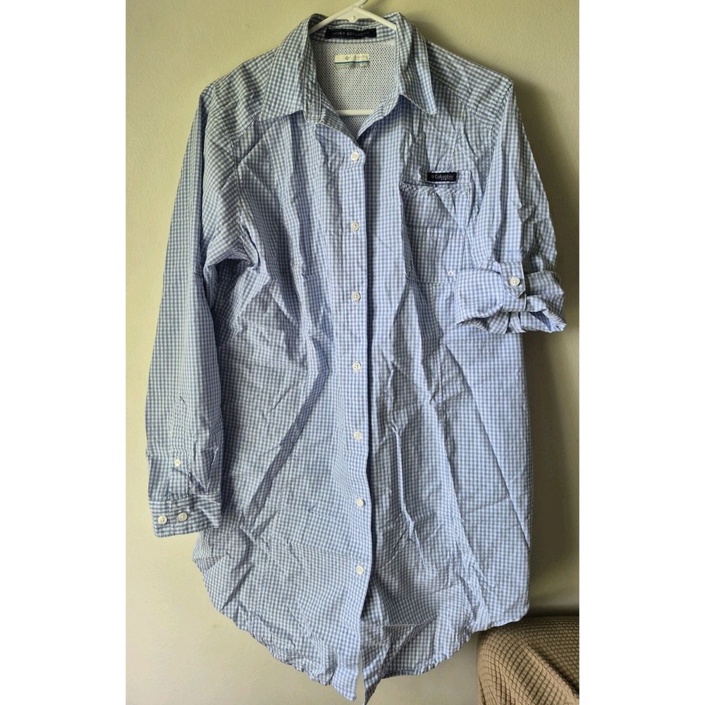 Columbia PFG Super Bonehaed Tunic Fishing Dress Blue/White Gingham Check Size XL